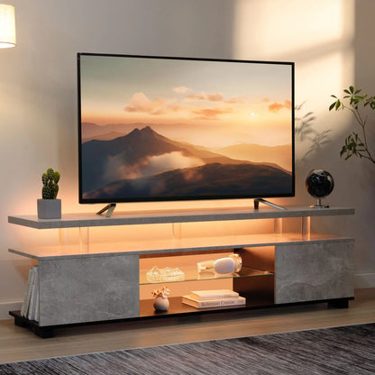LED TV Stand White Entertainment Center, Storage