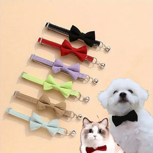 Collar Solid Color Bell Tie Bow Buckle Pets