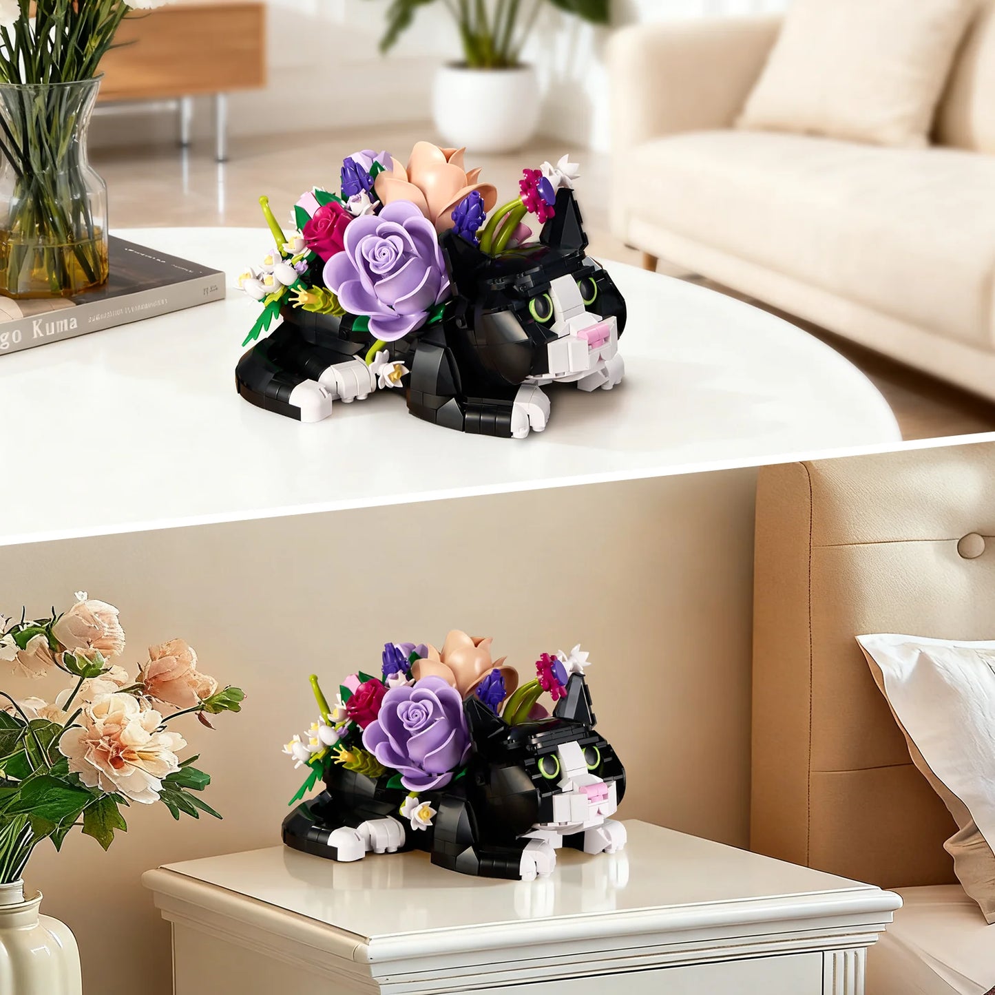 Cat Rose Bouquet Planter Building Blocks Set