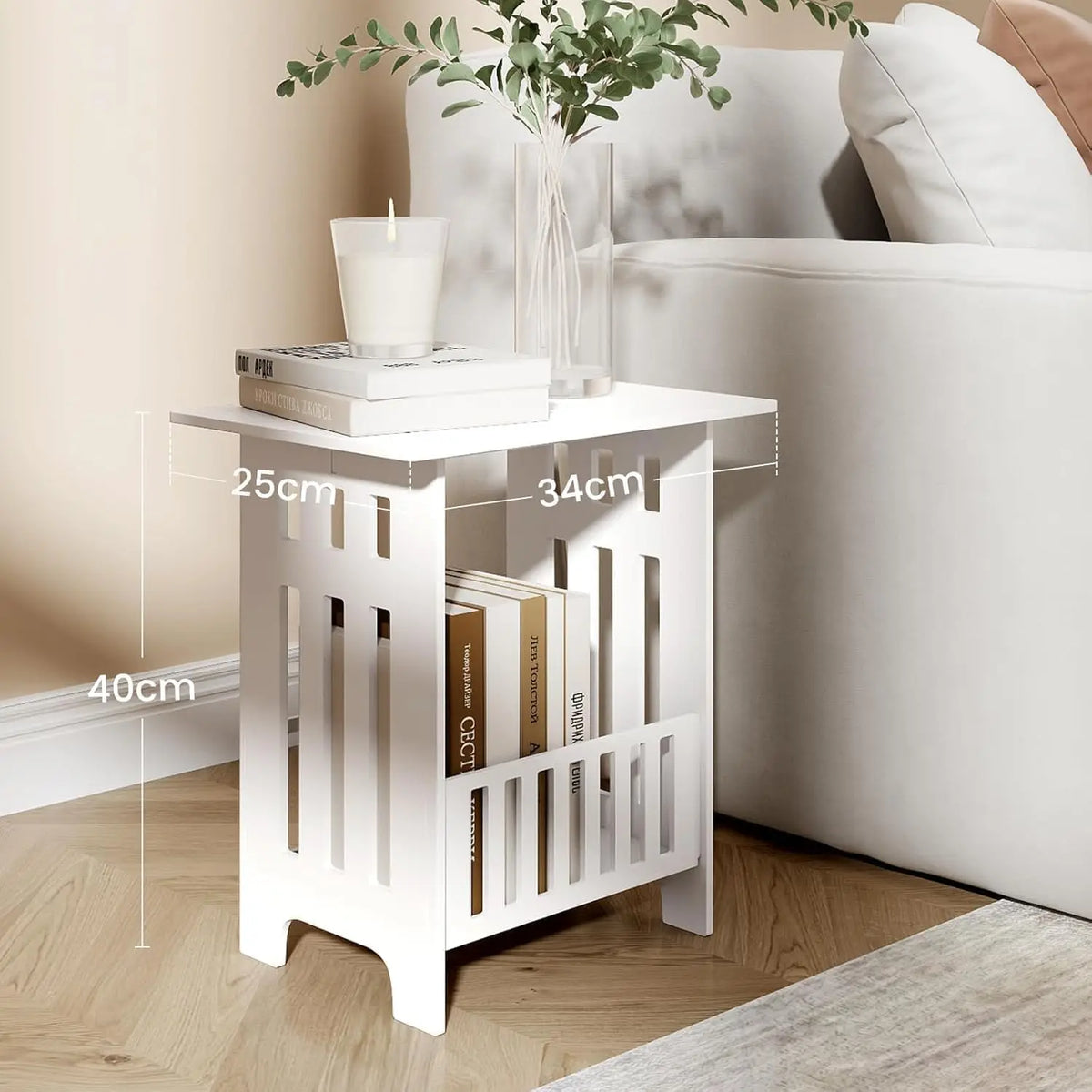 Small White Bedside Table, Nightstand for Bedroom,