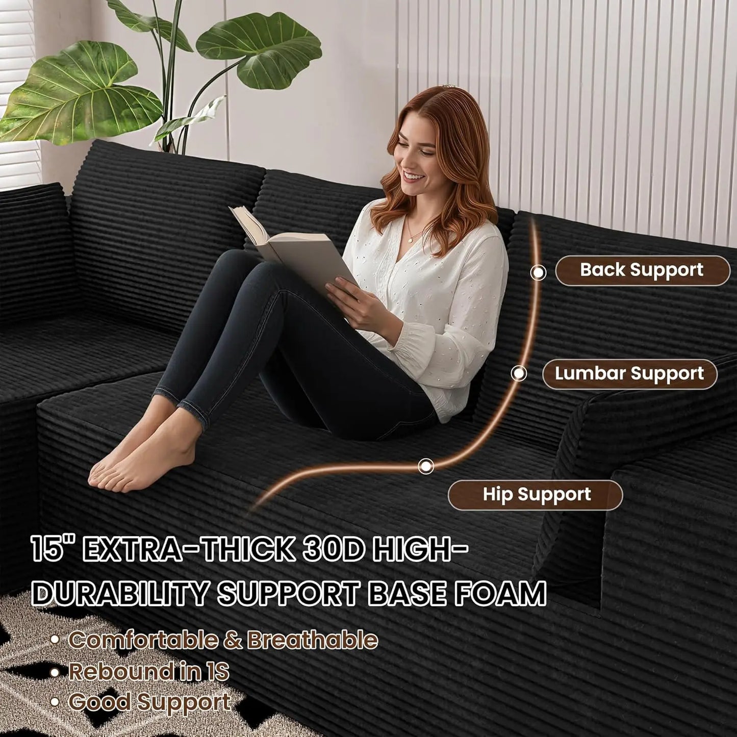 Sectional Boneless Couch 106' Left-Facing, L-Shaped