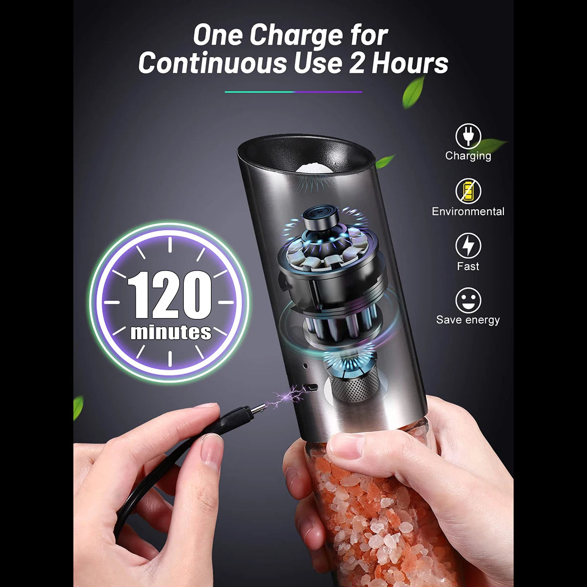 salt and pepper grinder set, USB rechargeable