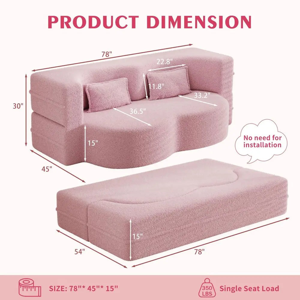 Teddy Folding, Sofa Couch Bed, Convertible, 2 Pillows