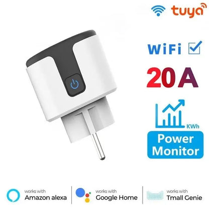 WiFi EU Smart Socket Plug With Tuya App Outlet 20A Adapter Power Monitor Wireless Remote Control APP For Google Home Alexa