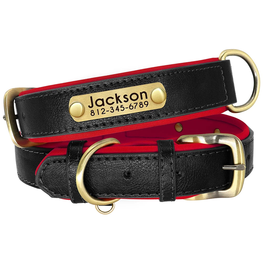 Customized Leather Nameplate Dog Collar Free Engraving Name