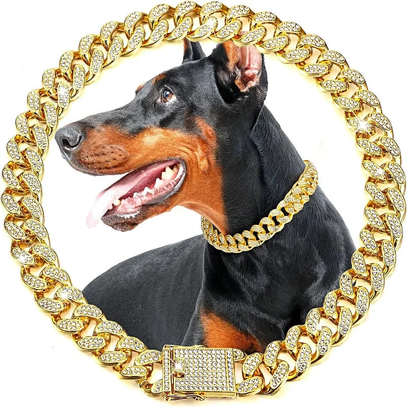 Dog Chain Collar Luxury Gold Pet Metal Chain
