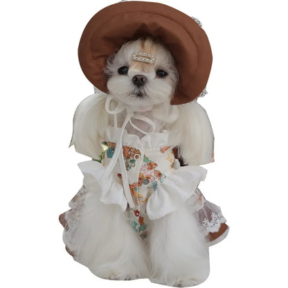 Lace Dress Pet Dress Cute Hat Set Coat