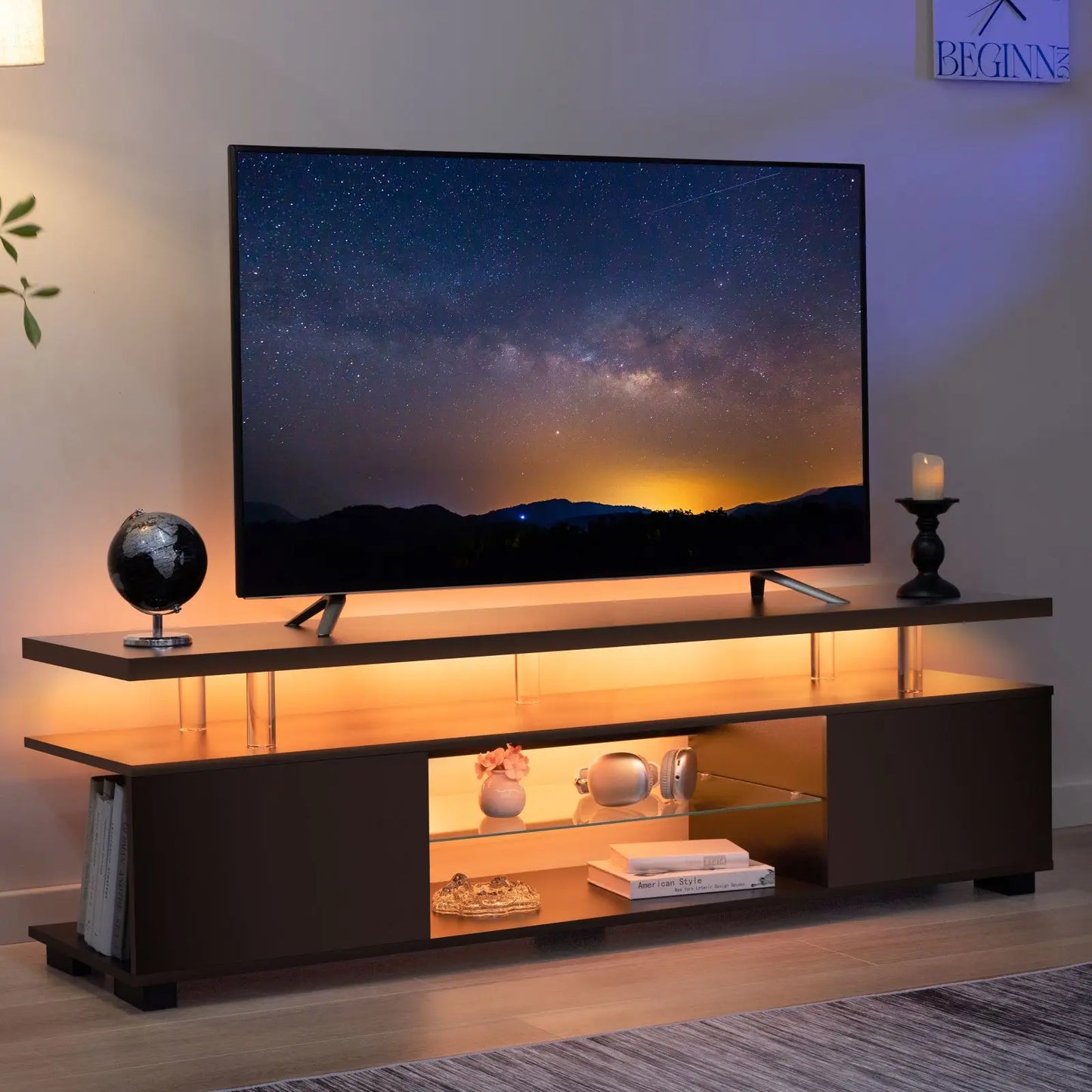 LED TV Stand White Entertainment Center, Storage