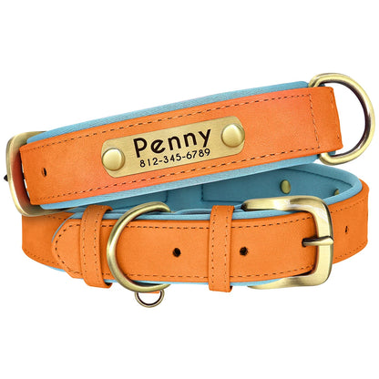 Customized Leather Nameplate Dog Collar Free Engraving Name