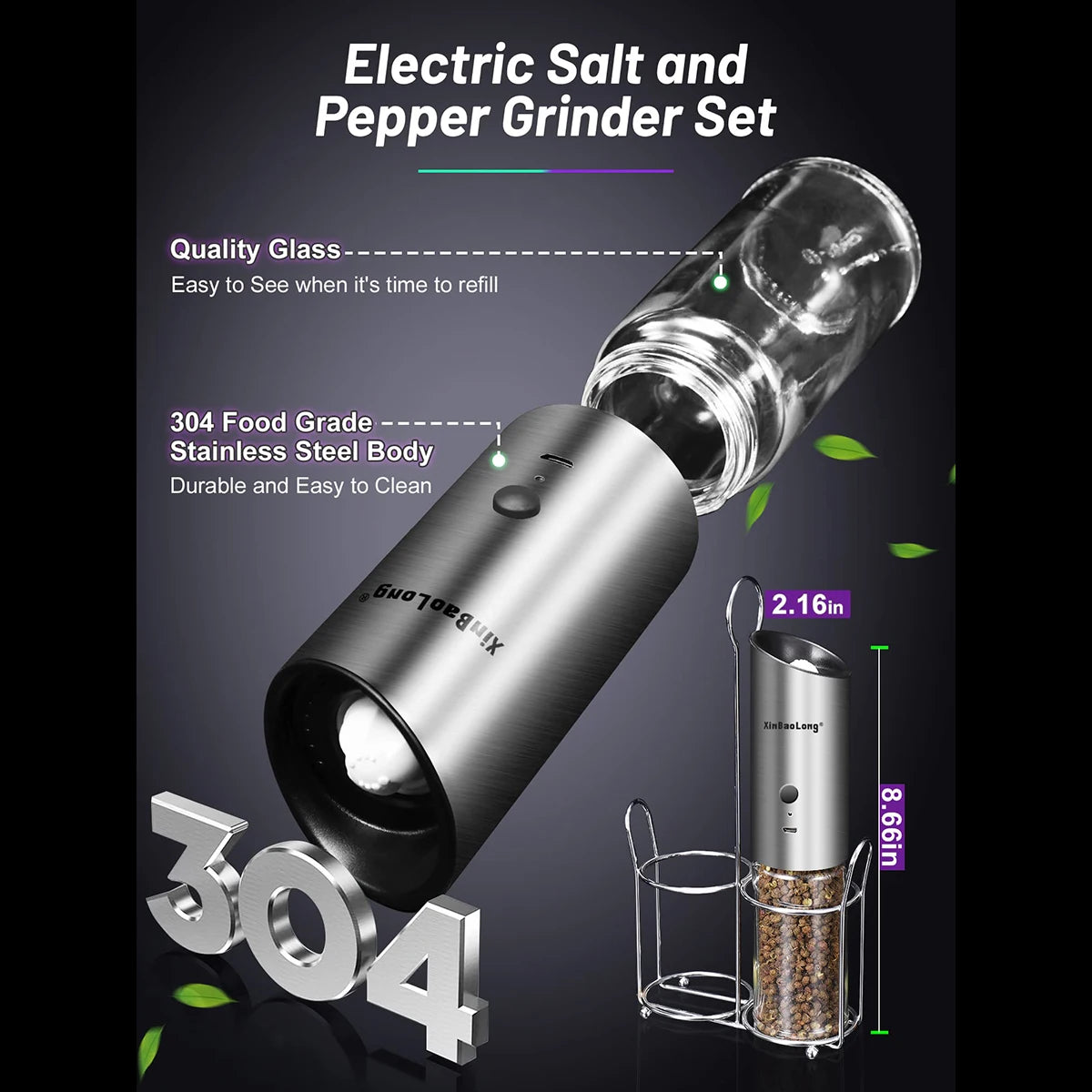 salt and pepper grinder set, USB rechargeable
