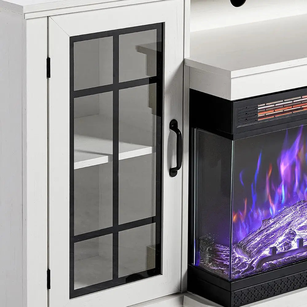 TV Stand with 3 Sided Glass Electric Fireplace