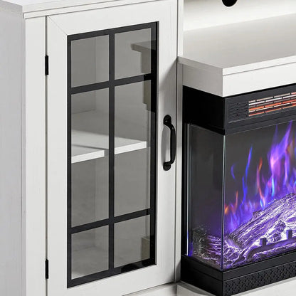 TV Stand with 3 Sided Glass Electric Fireplace