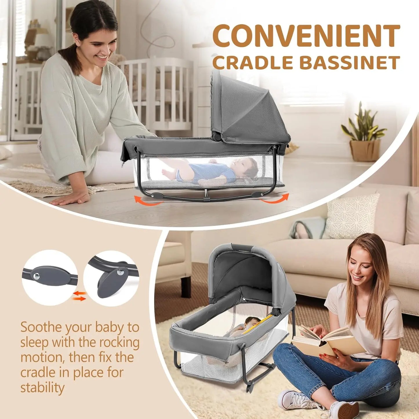 Twin Bassinet for Baby, Bedside Sleeper and Playpen