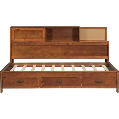 Wooden Daybed with 3 Storage Drawers and Shelves