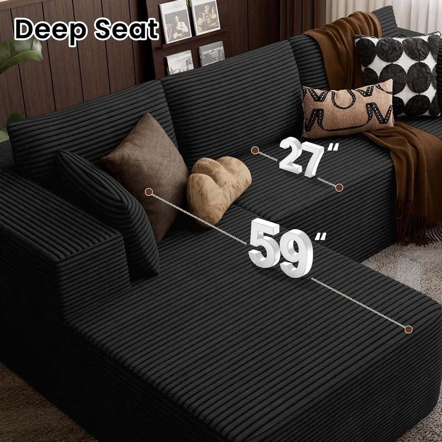 Sectional Boneless Couch 106' Left-Facing, L-Shaped