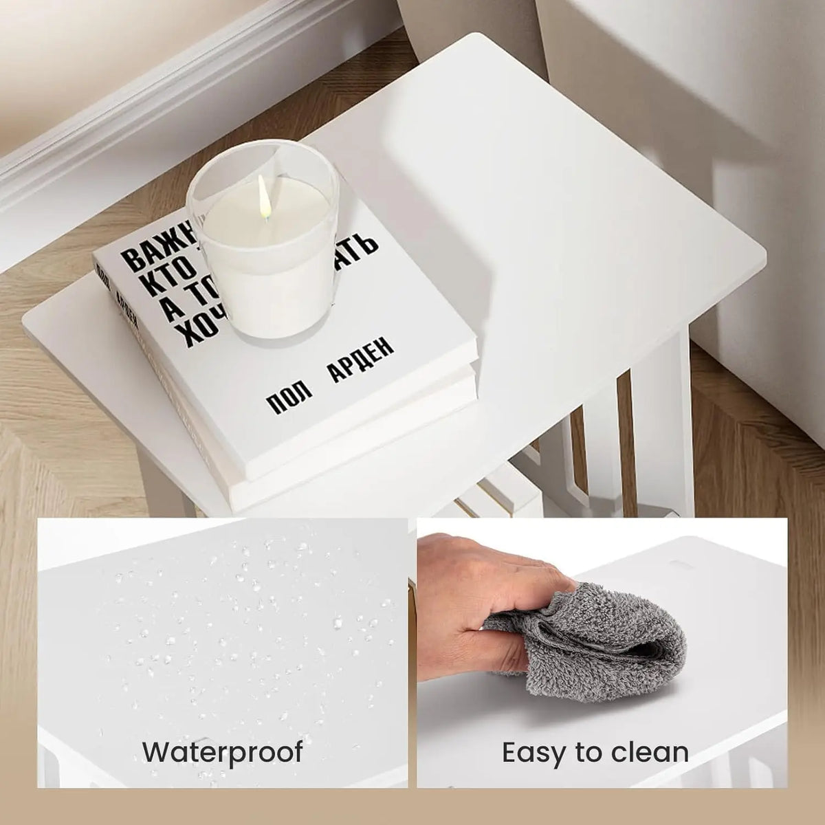 Small White Bedside Table, Nightstand for Bedroom,
