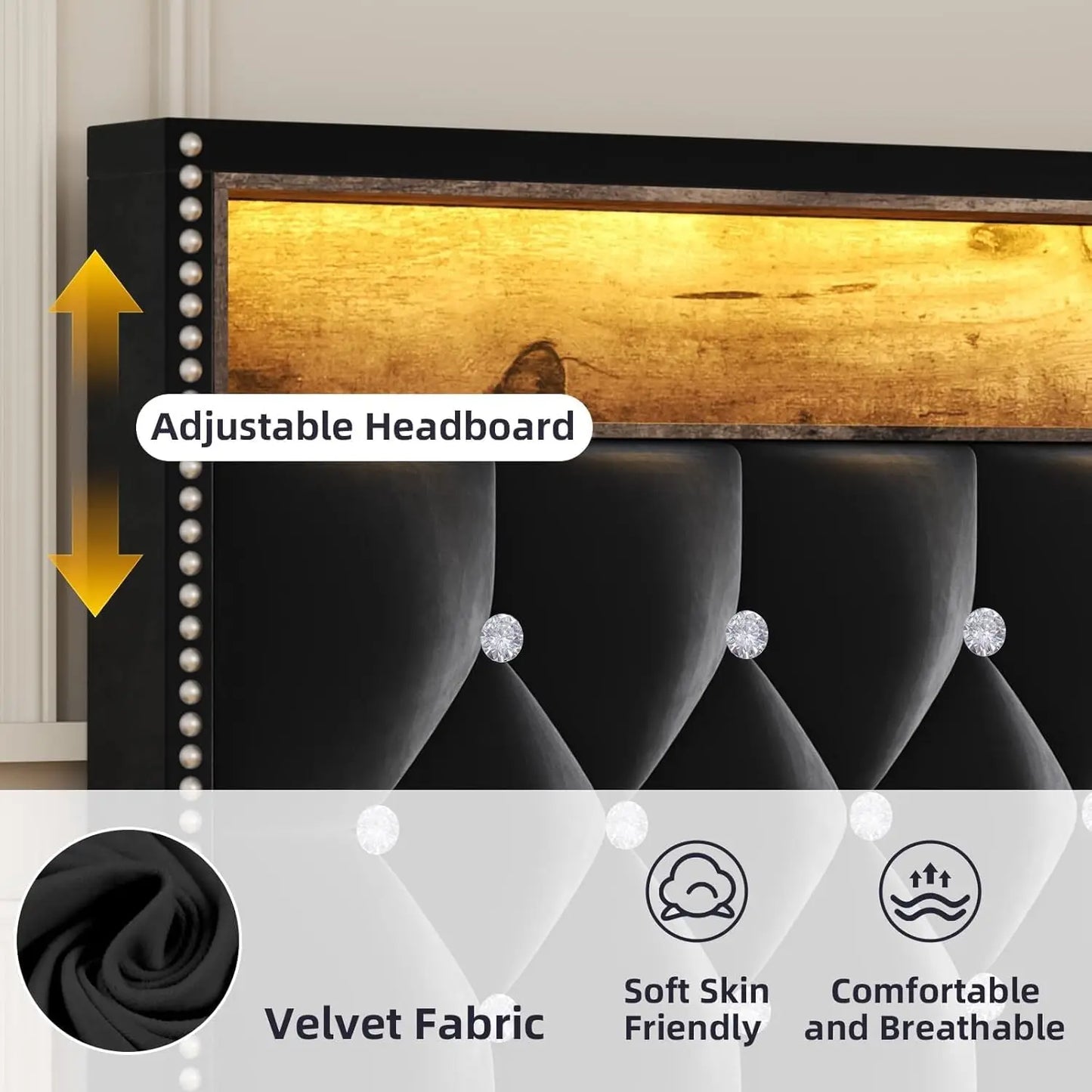 Queen LED Upholstered Bed Frame with Headboard