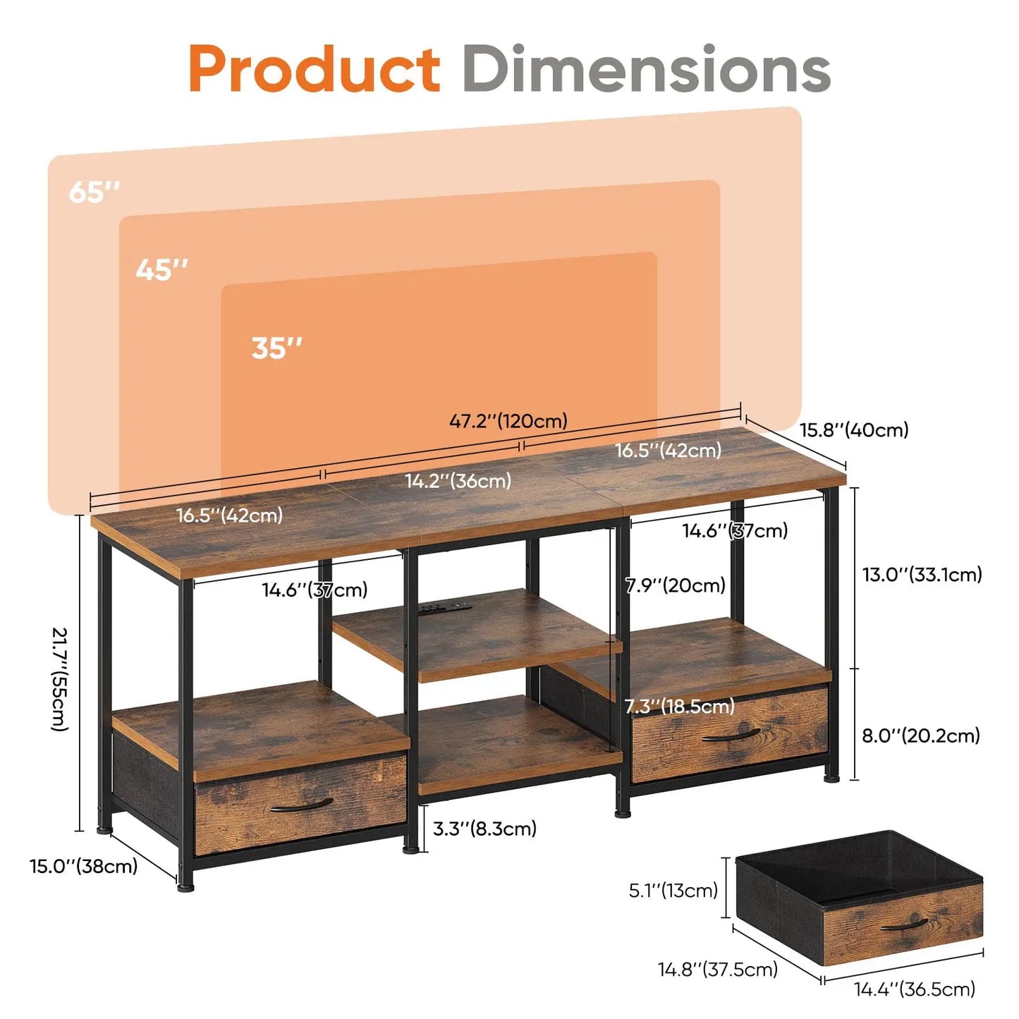 63IN Wooden Stand, Up To 75 Inch TV