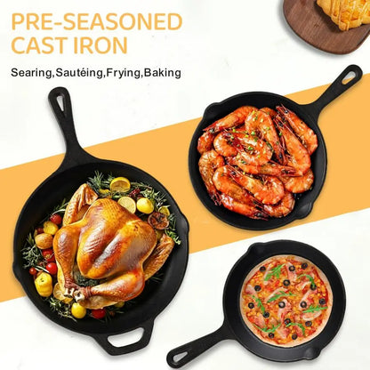 Cast Iron Skillet Seasoned Pan Cookware Set