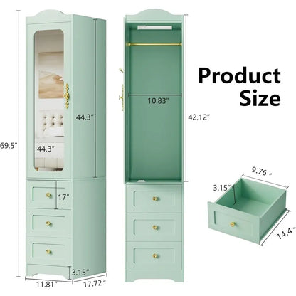 Green  Armoire with Mirror Door and 6 Drawers