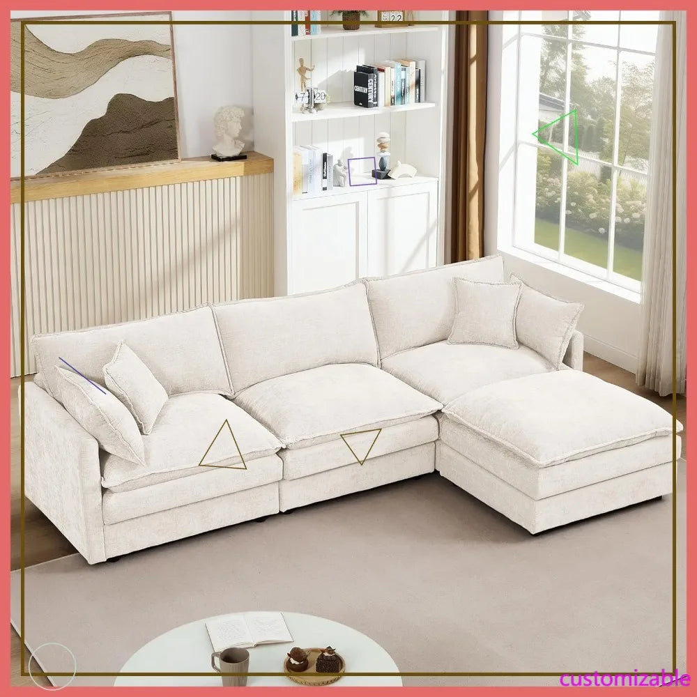 Beige Modular Sectional Sofa Cloud Couch L-Shape Convertible