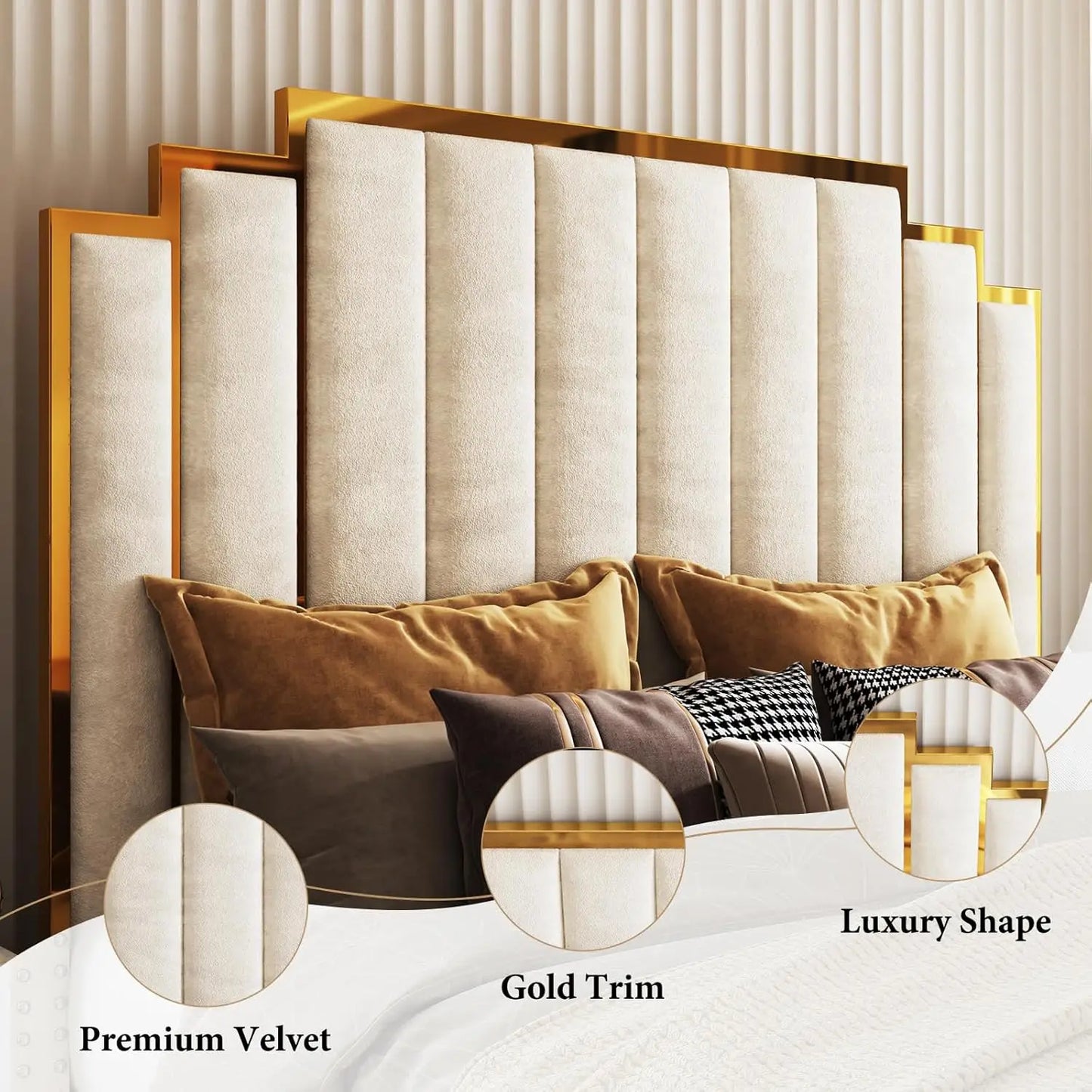 King Size Upholstered Bed, Modern Velvet Frame