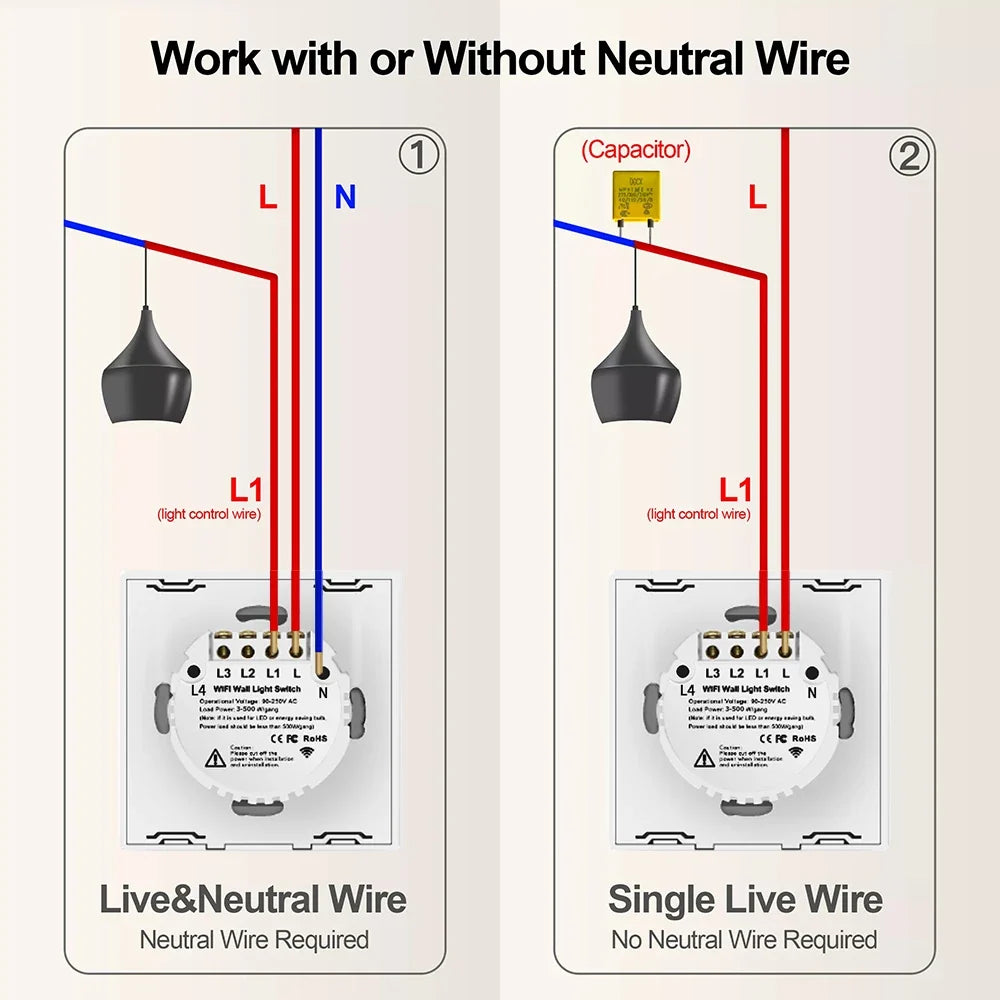 BONDA Smart Switch Wifi RF433 No Neutral EU Standard Tuya Control Works with Alexa Google Home WiFi Smart Home Touch Switches 86