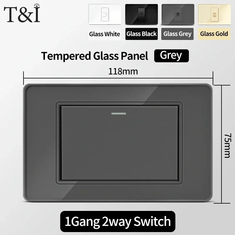 118 Series 118*75mm Tempered Glass US Thai Wall Socket Dual USB Type-C Ports Light Switch Smart Home Appliance 110V Home Office