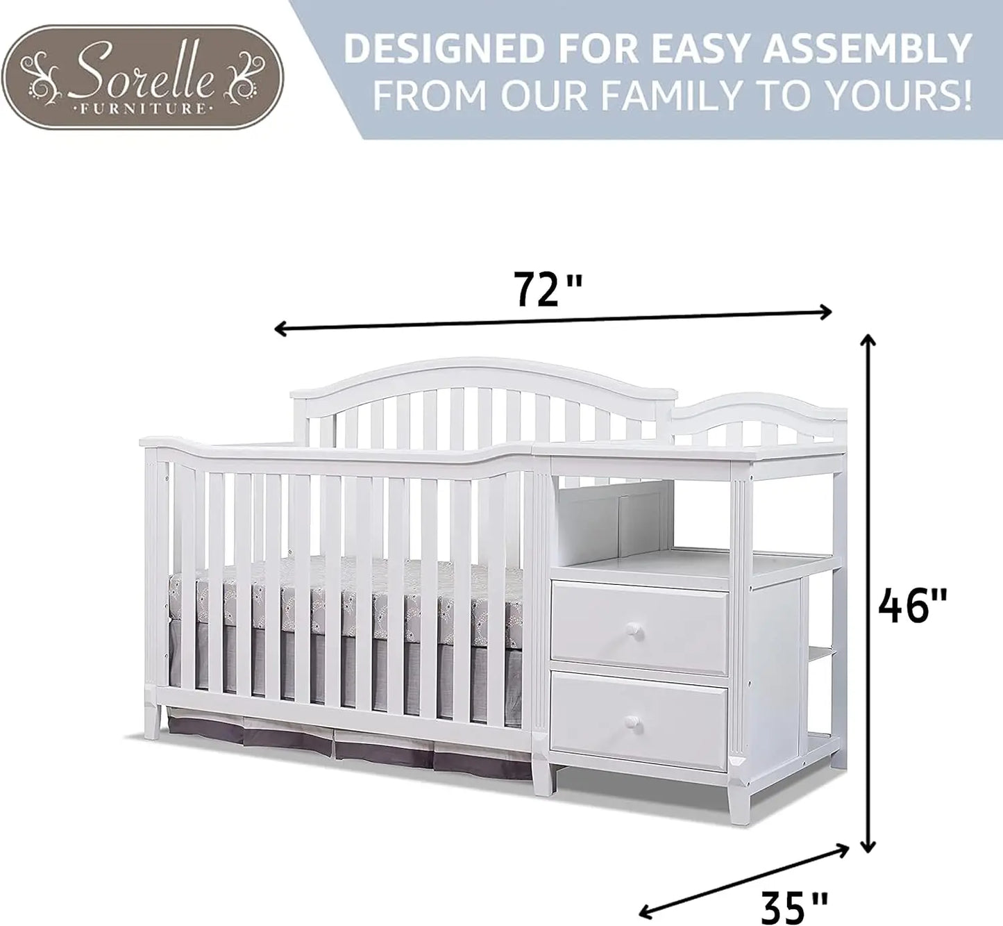 Crib and Changer with Convertible Diaper Changing Table