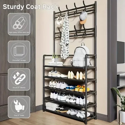 5-Tier Freestanding Coat, Shoe Rack Entryway Shelf