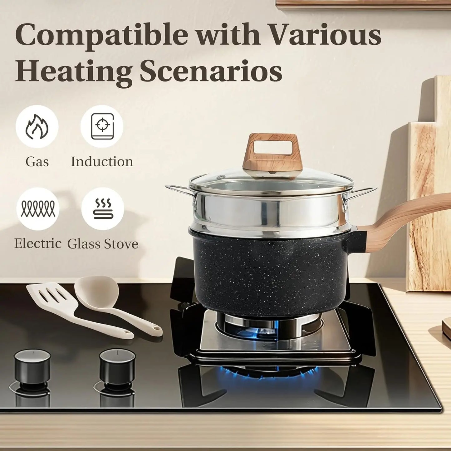 25-Piece Nonstick Cookware Set, Induction Compatible, PFOA/PFOS Free Black Kitchen Pots and Pans
