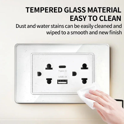 118 Series 118*75mm Tempered Glass US Thai Wall Socket Dual USB Type-C Ports Light Switch Smart Home Appliance 110V Home Office
