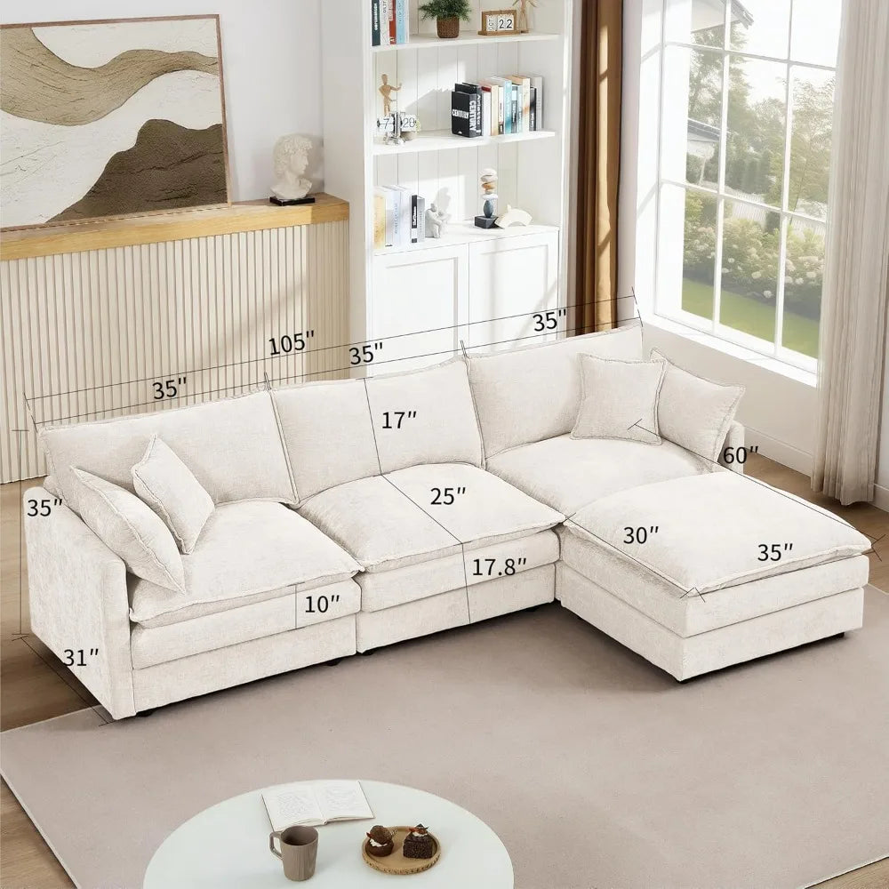 Beige Modular Sectional Sofa Cloud Couch L-Shape Convertible