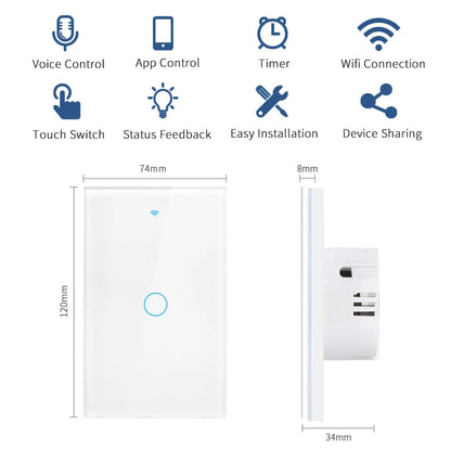 Tuya Smart Switches US Neutral Wire/No Neutral Wire Required 1/2/3/4 Gang Light WiFi Touch Switch Work with Alexa Google Home