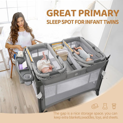 Twin Bassinet for Baby, Bedside Sleeper and Playpen