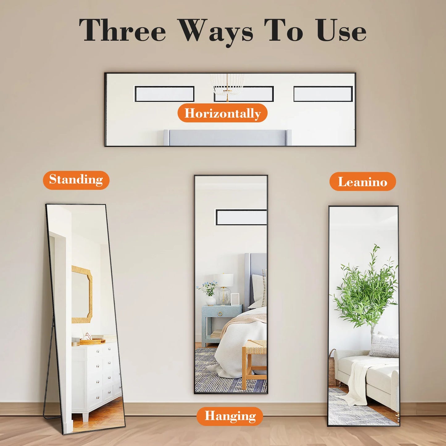 64"x21" Full Body Wall Mirror, Standing, Hanging, Leaning