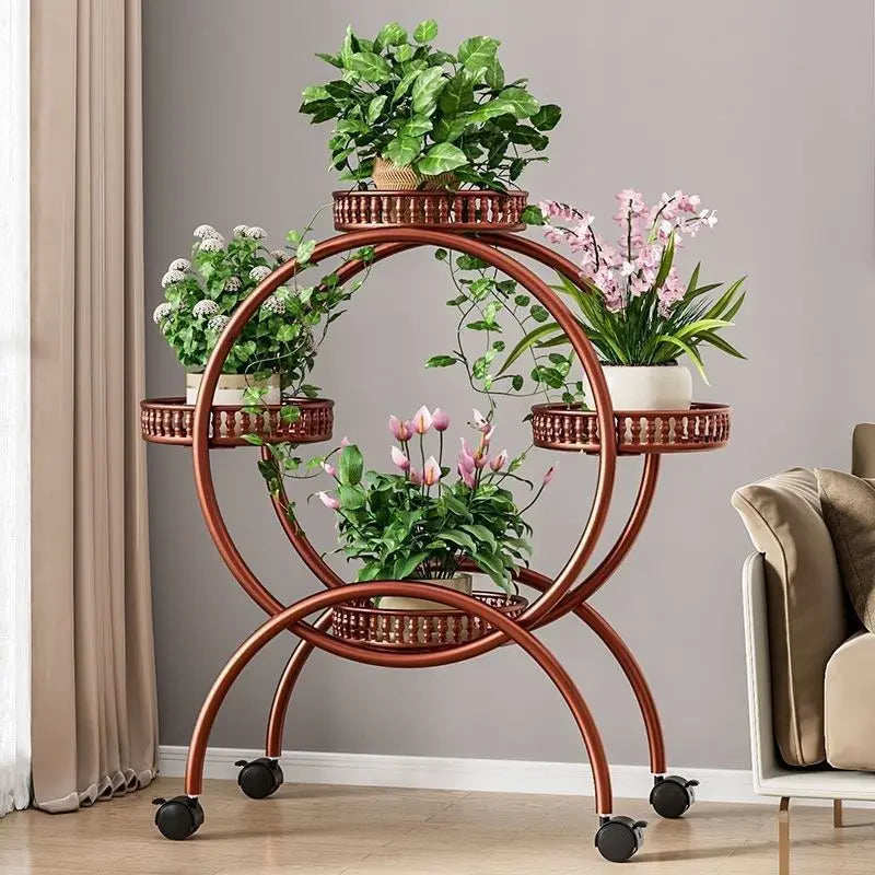 Metal Multi Tiers Rolling Plant Stand Indoor Outdoor Plant Shelf Pot Holder Home Living Room Balcony Plant Stand Outdoor