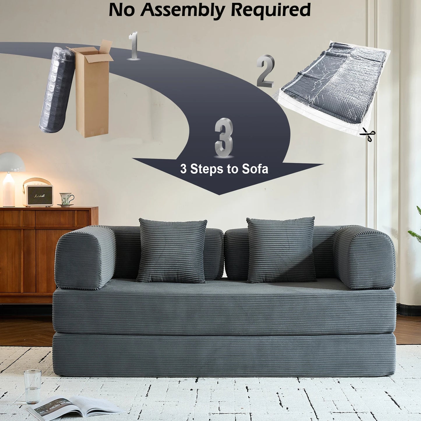 79" Folding Convertible Sofa Bed, Corduroy Futon, Loveseat