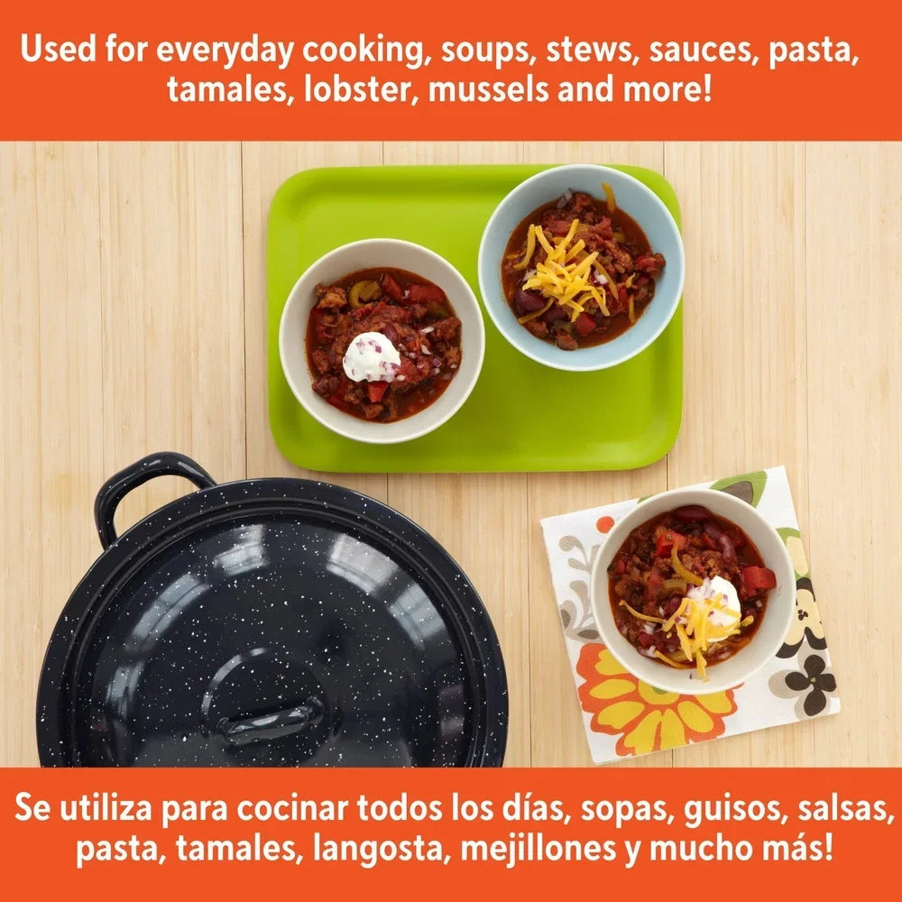 Steel Enamel Stock Pot Soup Stews Cooking Heat Efficient