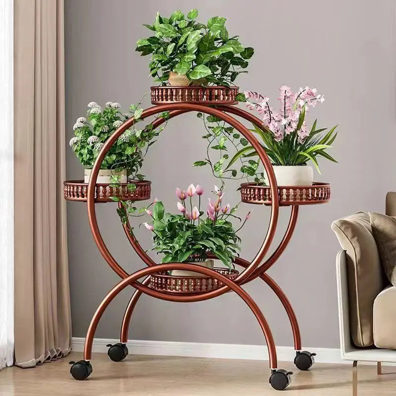 Metal Multi Tiers Rolling Plant Stand Indoor Outdoor Plant Shelf Pot Holder Home Living Room Balcony Plant Stand Outdoor