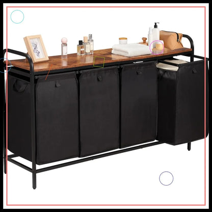 4-Section Laundry Hamper with Shelf