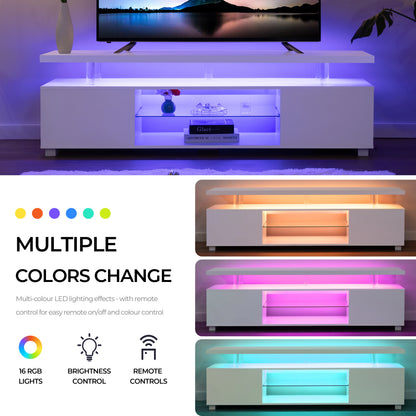LED TV Stand White Entertainment Center, Storage