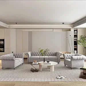 3 Piece Living Room Set, Velvet