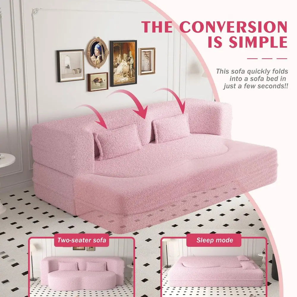 Teddy Folding, Sofa Couch Bed, Convertible, 2 Pillows