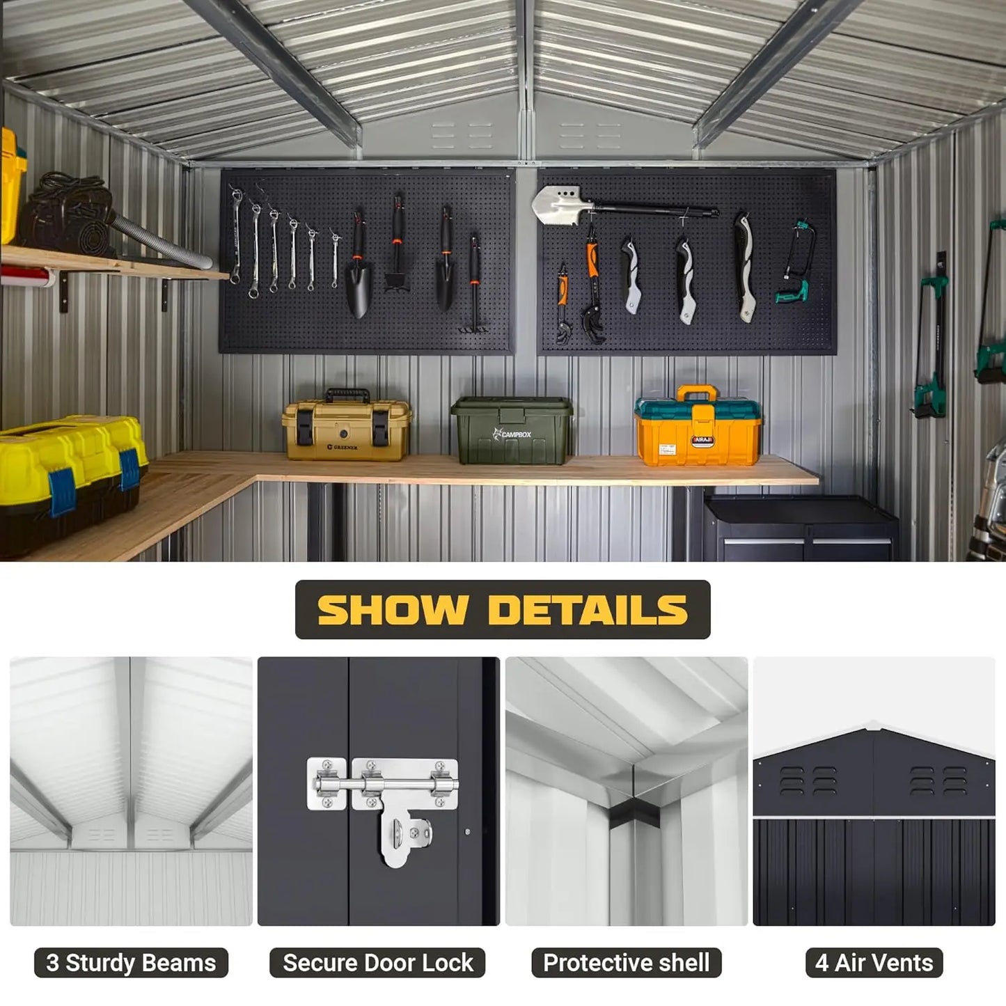 8x12FT Outdoor Metal Storage Shed Updated Frame