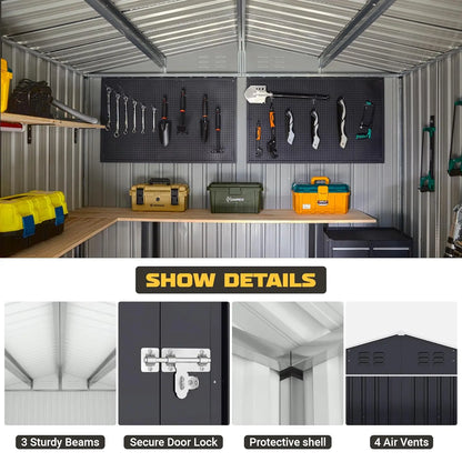 8x12FT Outdoor Metal Storage Shed Updated Frame