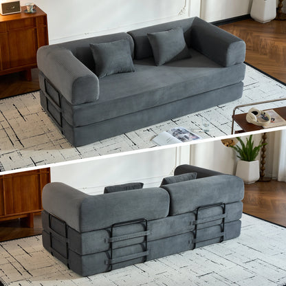 79" Folding Convertible Sofa Bed, Corduroy Futon, Loveseat