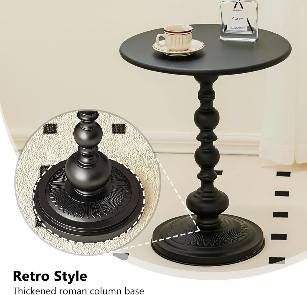 Metal Small Round End Table,Vintage Bedside Drink Table Nightstand Modern Accent Pedestal Tables Coffee Tables for Living Room