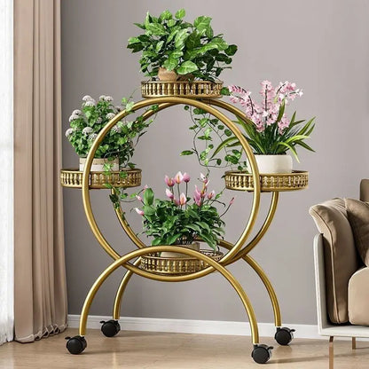 Metal Multi Tiers Rolling Plant Stand Indoor Outdoor Plant Shelf Pot Holder Home Living Room Balcony Plant Stand Outdoor