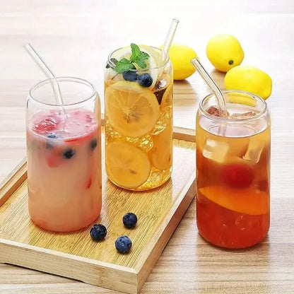 6 18.6oz Drinking Glasses, Bamboo Lids, Glass Straw